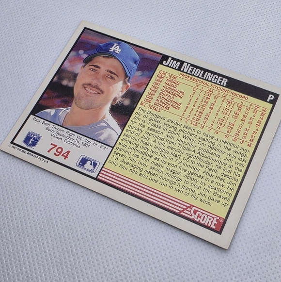1991 Score Jim Neidlinger Los Angeles Dodgers #794 Rookie Baseball Card - Picture 4 of 4